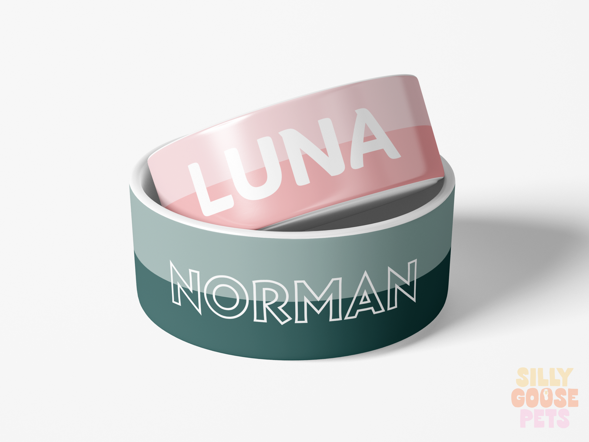 Colorblock personalized Ceramic Heavy Duty Pet Bowl Custom Color and Name