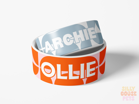 Mid Century Modern Personalized Pet Bowl Custom Name