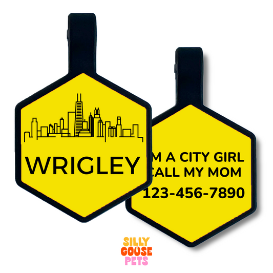 City Skyline Silicone Engraved Pet ID Tag