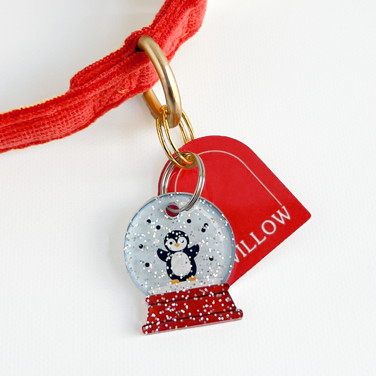 Snowglobe Charm – Penguin Winter Pet Collar Accessory