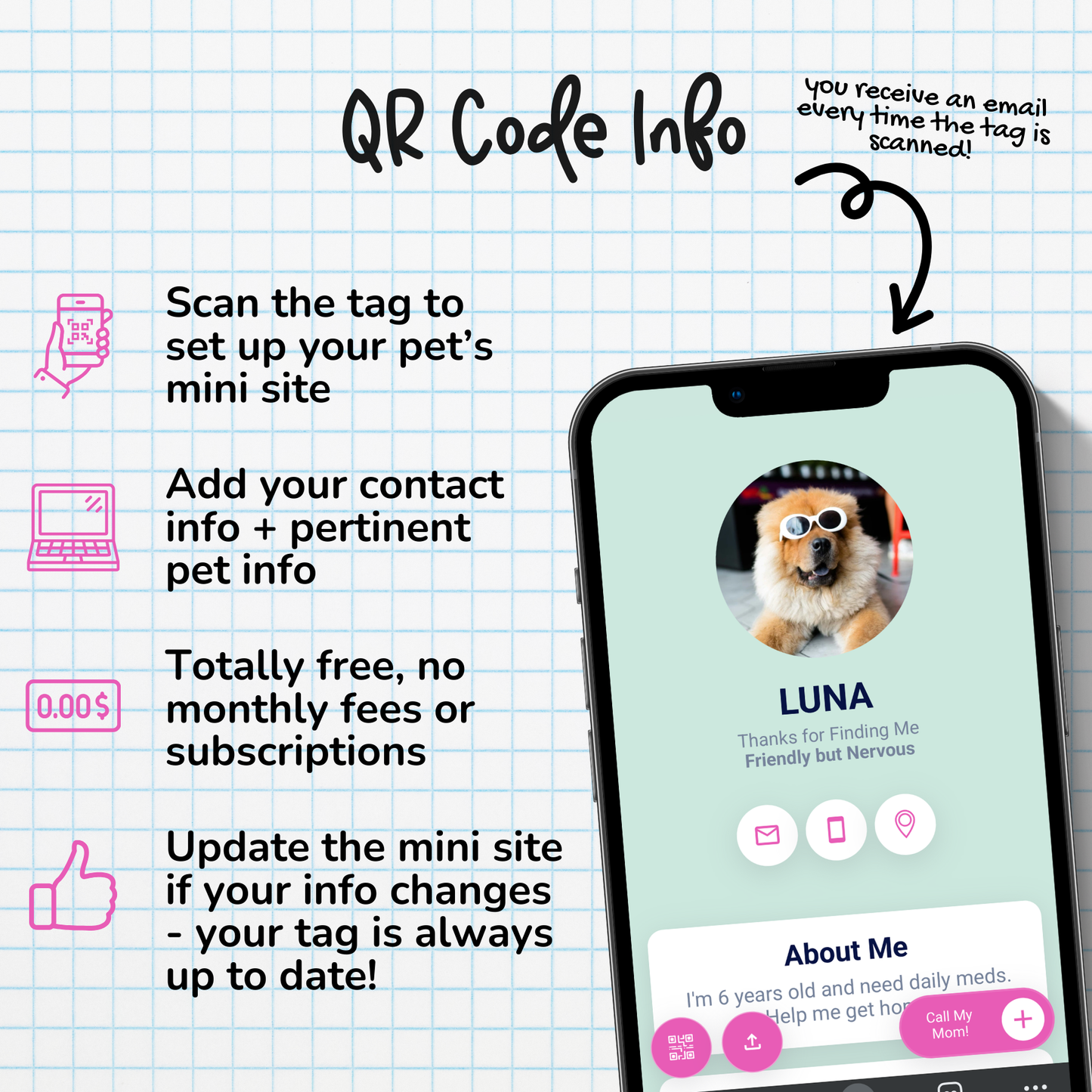 QR Code Silicone Pet ID Tag