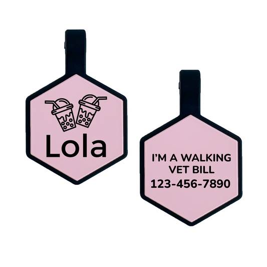 Silicone Pet ID Tag Boba Tea Design