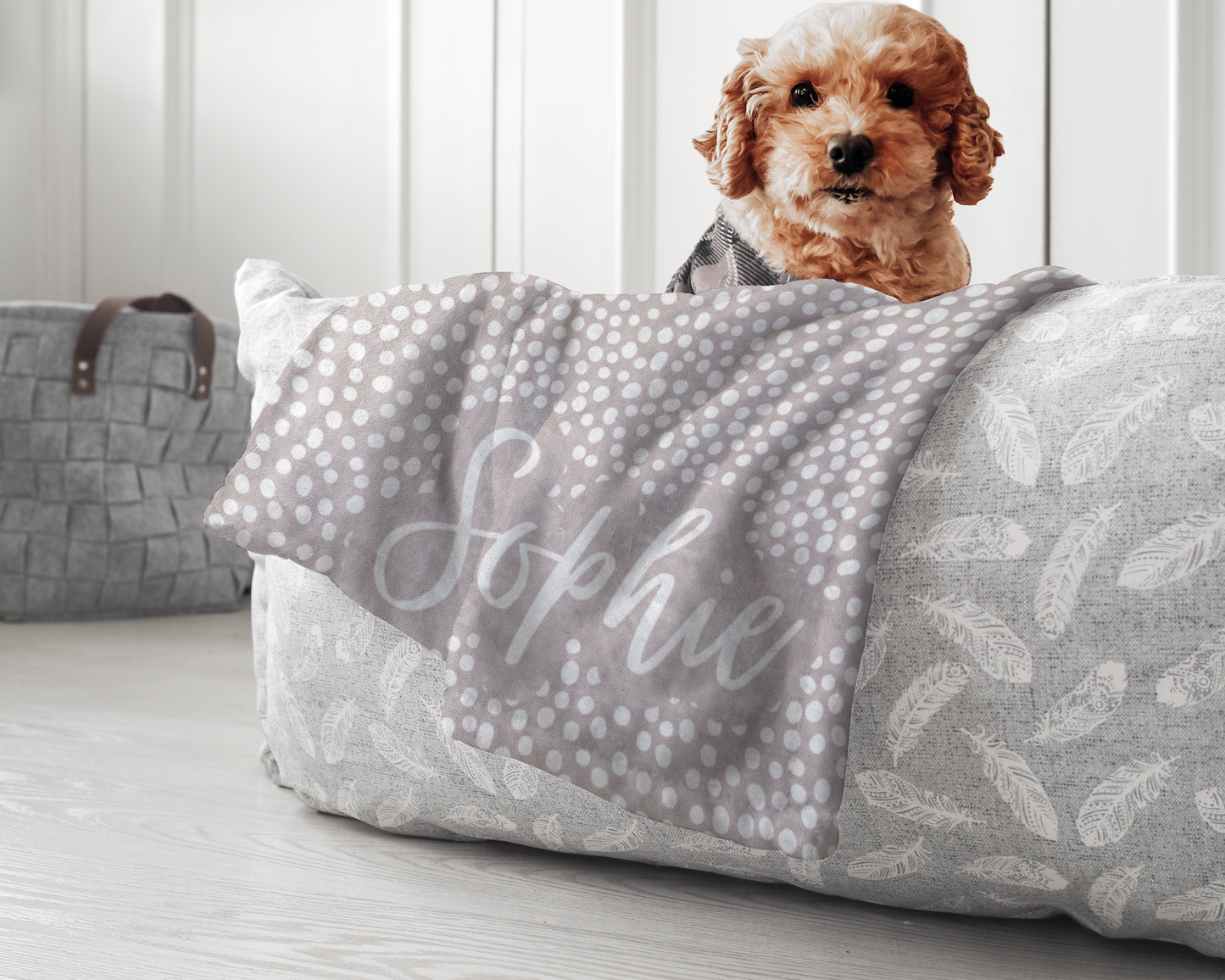 Neutral Grey Dots Personalized Pet Blanket